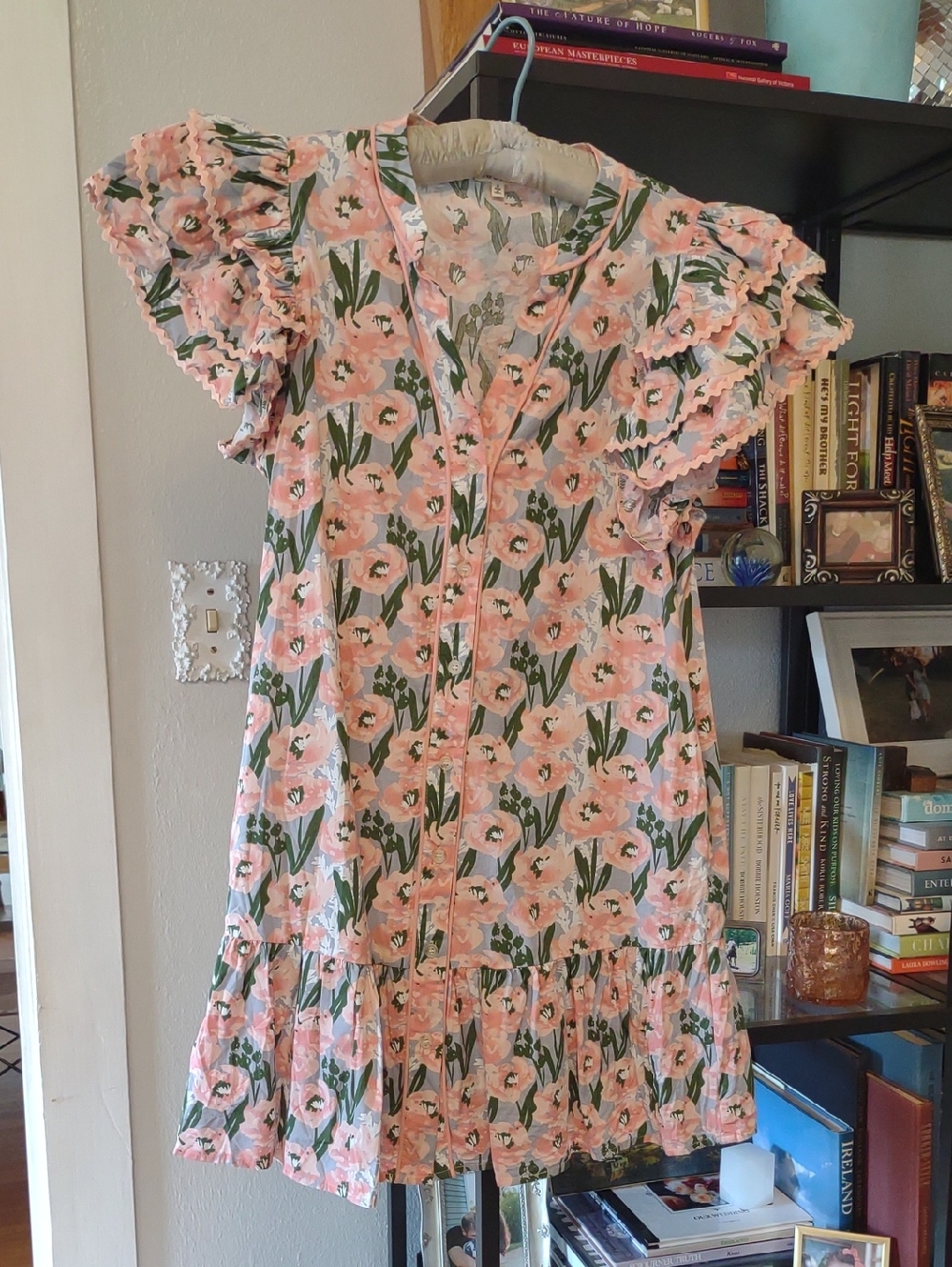 Drop Waist Floral Button-Front Ruffle Dress